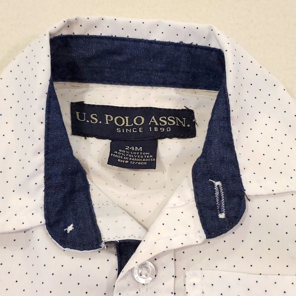White & Blue Polkadot U.S. Polo Assn. Long Sleeve Button Down - Picture 2 of 7